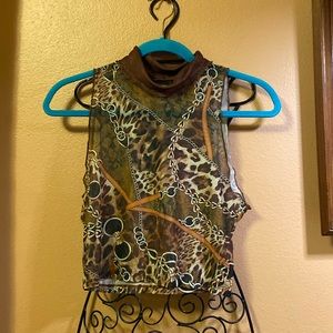 SHEIN luxury designer print mock turtleneck sheer sleeveless top